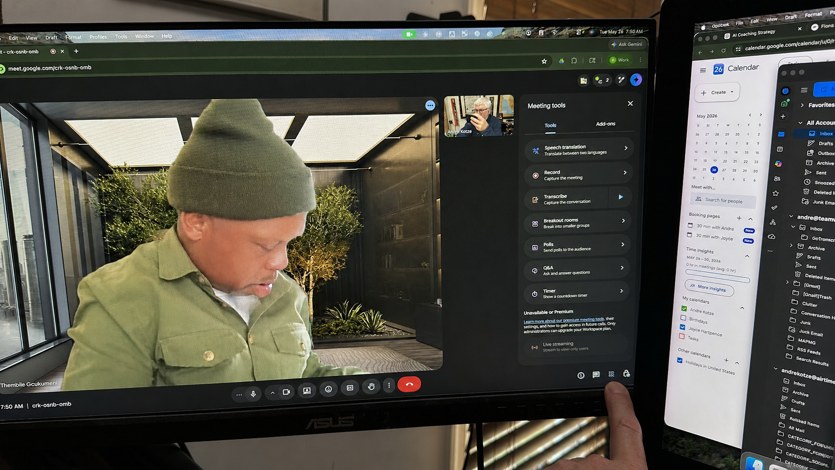 A remote mentoring video call shown on a computer screen